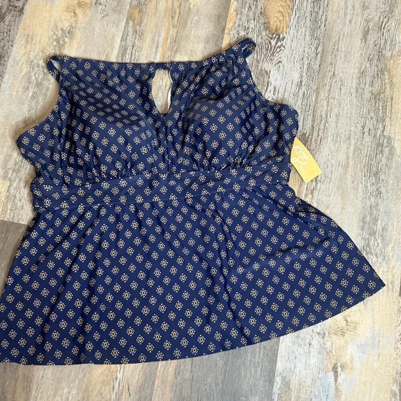 Kona Sol Blue Patterned Tankini Top Siz3 2X NWT - Picture 2 of 8